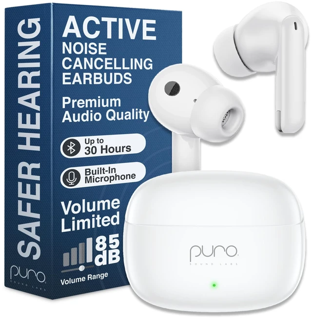 Main image of Kids Headphones, Volume-Limiting 85dB, PuroQuiet Air Universal Active Noise Cancelling Bluetooth Earbuds, Wireless Headphones with mic, Type-C Charging Port, Built-in Microphone
