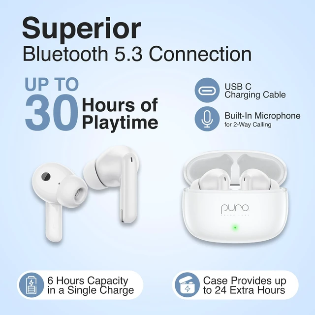 Alt view image 5 of 7 - Kids Headphones, Volume-Limiting 85dB, PuroQuiet Air Universal Active Noise Cancelling Bluetooth Earbuds, Wireless Headphones with mic, Type-C Charging Port, Built-in Microphone
