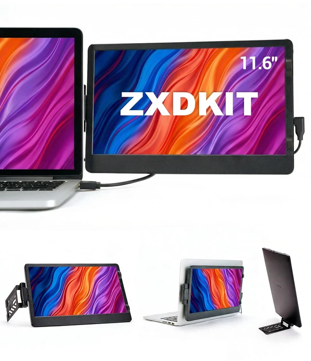 Main image of Laptop Screen Extender, 11.6" HD Dual Screen Monitor for Laptop Portable 360° Rotation, Adjustable Stand, 1.2lbs Ultra-Slim LightweightPlug & Play, Mini HDMI/USB Type-C, Windows/Mac/Android