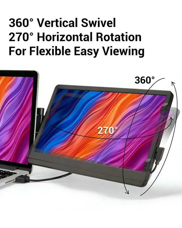 Alt view image 2 of 7 - Laptop Screen Extender, 11.6" HD Dual Screen Monitor for Laptop Portable 360° Rotation, Adjustable Stand, 1.2lbs Ultra-Slim LightweightPlug & Play, Mini HDMI/USB Type-C, Windows/Mac/Android