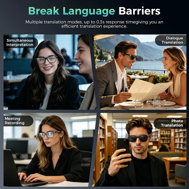 Alt view image 2 of 6 - 2026 AI Smart Glasses with Bluetooth Call,AI Real-Time Translator,Music Playback & Hands-Free Calls,Intelligent Touch,IP67 Waterproof with Bluetooth Glasses(Blue Light Lens+Sunglasses Lens+Brown Lens)