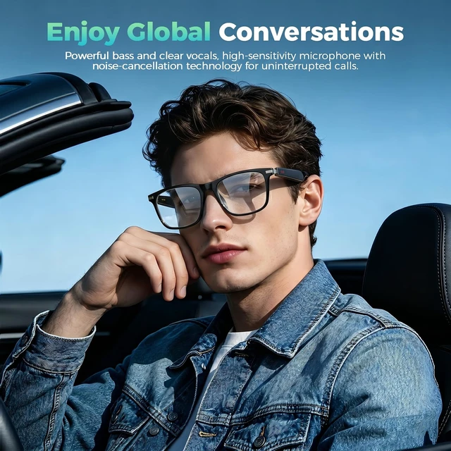 Alt view image 3 of 6 - 2026 AI Smart Glasses with Bluetooth Call,AI Real-Time Translator,Music Playback & Hands-Free Calls,Intelligent Touch,IP67 Waterproof with Bluetooth Glasses(Blue Light Lens+Sunglasses Lens+Brown Lens)