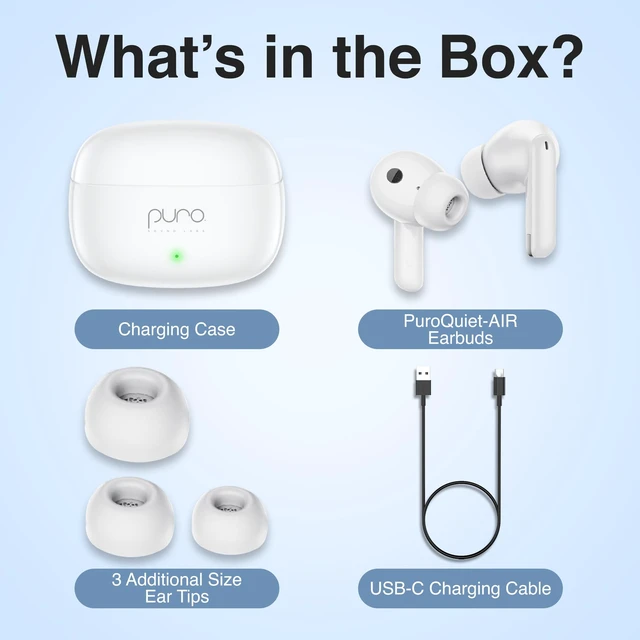 Alt view image 7 of 7 - Kids Headphones, Volume-Limiting 85dB, PuroQuiet Air Universal Active Noise Cancelling Bluetooth Earbuds, Wireless Headphones with mic, Type-C Charging Port, Built-in Microphone
