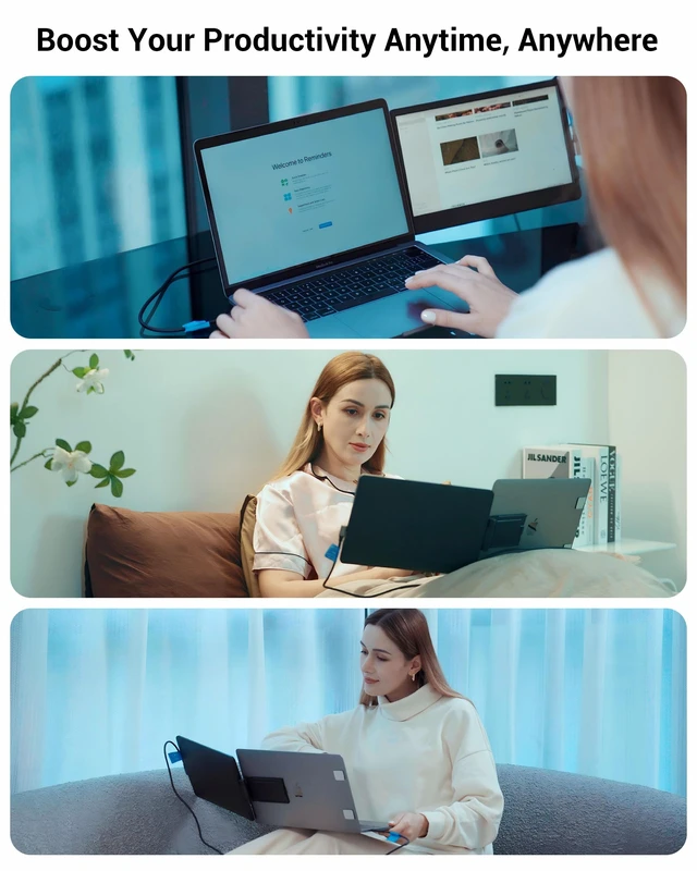 Alt view image 5 of 7 - Laptop Screen Extender, 11.6" HD Dual Screen Monitor for Laptop Portable 360° Rotation, Adjustable Stand, 1.2lbs Ultra-Slim LightweightPlug & Play, Mini HDMI/USB Type-C, Windows/Mac/Android