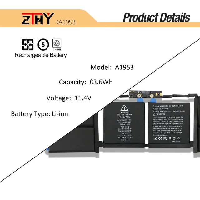 Alt view image 2 of 7 - A1990 A1953 Laptop Battery for MacBook Pro 15" Touch Bar A1990 EMC 3215 3359 BTO CTO Mid 2018 2019 MV902LL/A MV912LL/A MV922LL/A MV932LL/A MV942LL/A MV952LL/A MV962LL/A MV972LL/A MV902B/A MV912B/A