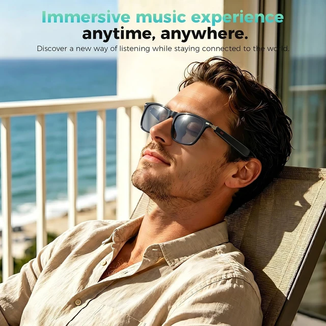 Alt view image 4 of 6 - 2026 AI Smart Glasses with Bluetooth Call,AI Real-Time Translator,Music Playback & Hands-Free Calls,Intelligent Touch,IP67 Waterproof with Bluetooth Glasses(Blue Light Lens+Sunglasses Lens+Brown Lens)