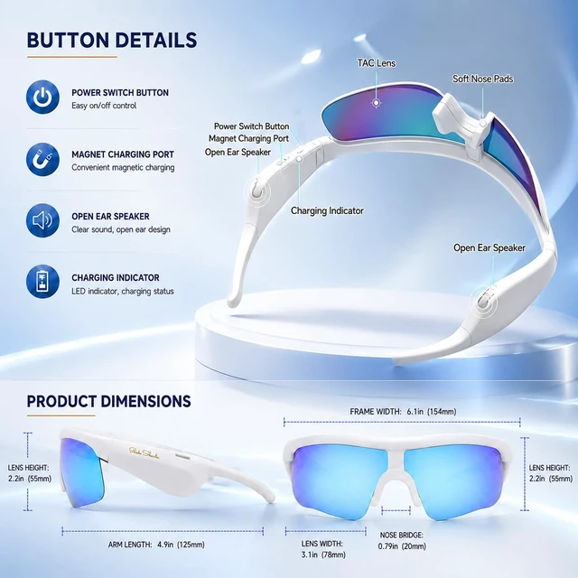 Alt view image 5 of 7 - Bluetooth Sunglasses, Polarized UV400 Open-Ear Audio Glasses Smart Glasses, 8H Playtime, Hands-Free Calls, Music & Voice Control, 52g Lightweight TR90 Frame, IPX5 Waterproof Sport Fit