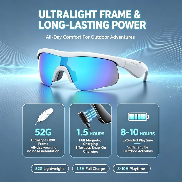 Alt view image 4 of 7 - Bluetooth Sunglasses, Polarized UV400 Open-Ear Audio Glasses Smart Glasses, 8H Playtime, Hands-Free Calls, Music & Voice Control, 52g Lightweight TR90 Frame, IPX5 Waterproof Sport Fit
