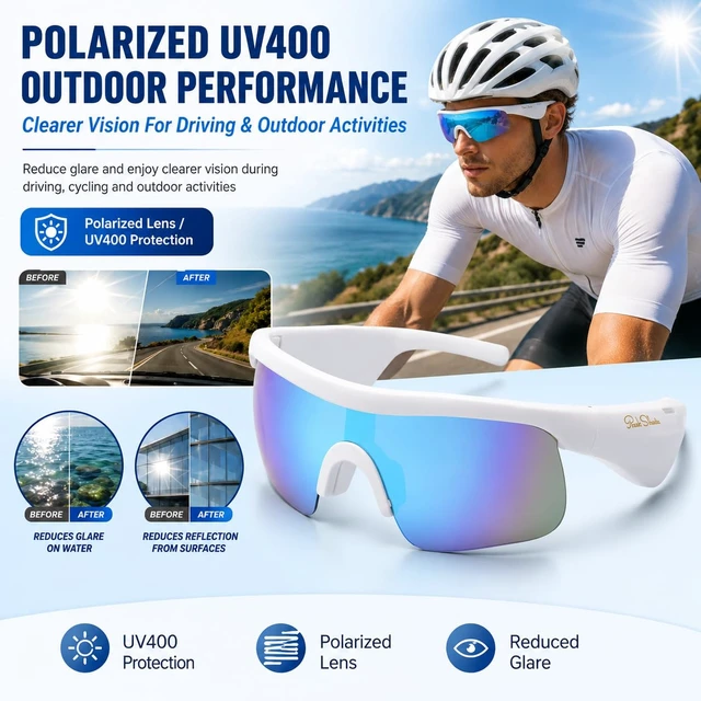 Alt view image 6 of 7 - Bluetooth Sunglasses, Polarized UV400 Open-Ear Audio Glasses Smart Glasses, 8H Playtime, Hands-Free Calls, Music & Voice Control, 52g Lightweight TR90 Frame, IPX5 Waterproof Sport Fit