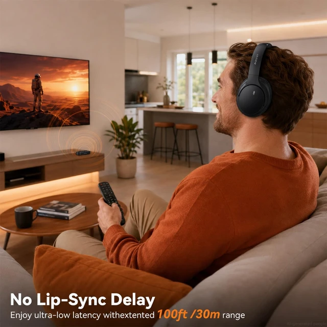Alt view image 4 of 7 - Wireless Headphones for TV Watching, TV Headphones Wireless for Seniors with Transmitter Charging Base, Over Ear Bluetooth Headphones with No Audio Delay, Plug and Play, Gifts for Parents and Elderly