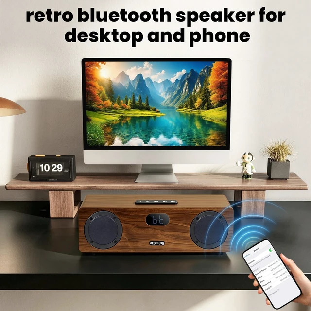 Alt view image 6 of 7 - 2.0 HDMI Soundbar for Smart TV - Bluetooth TV Speaker with Optical/Coaxial/AUX/USB - Wooden Stereo System with Remote Control