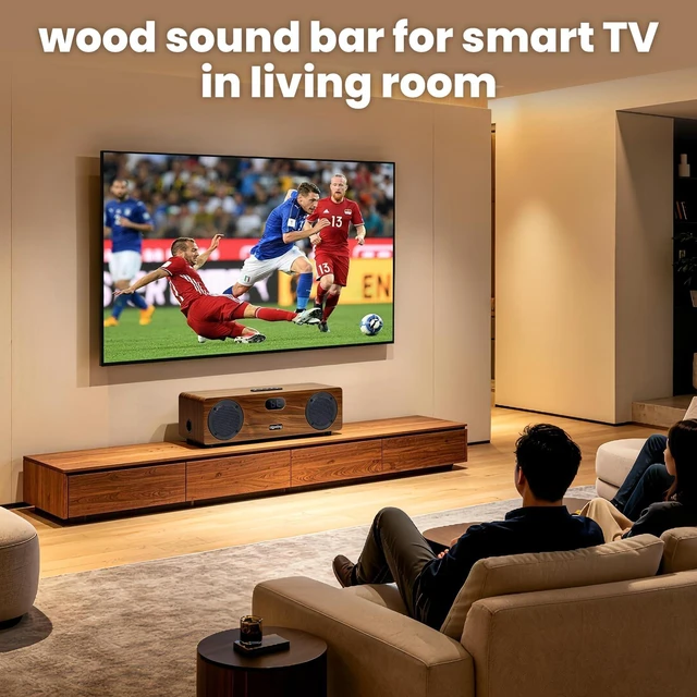 Alt view image 7 of 7 - 2.0 HDMI Soundbar for Smart TV - Bluetooth TV Speaker with Optical/Coaxial/AUX/USB - Wooden Stereo System with Remote Control