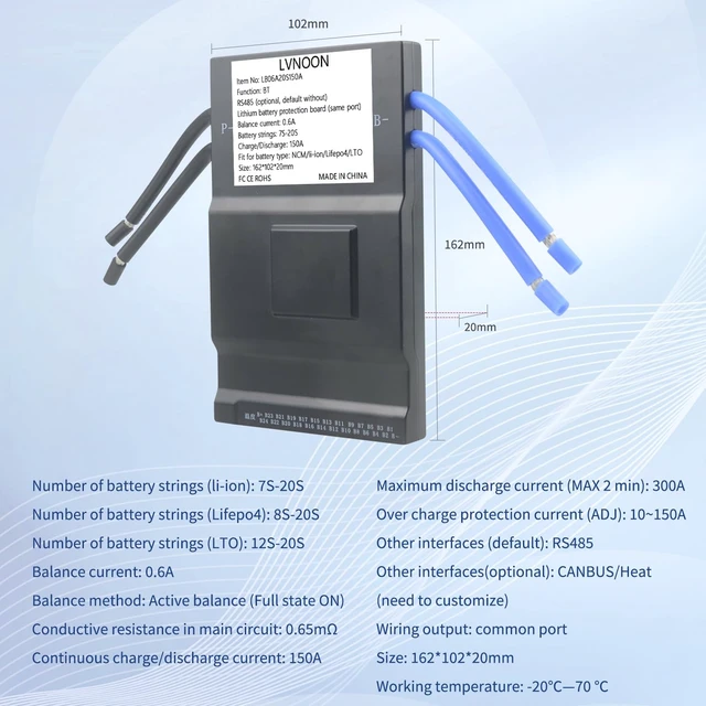Alt view image 3 of 7 - LB06A Smart Active Balancer BMS Lithium Battery Protection Board for Li-ion NCM LFP LiFePo4 Battery Management System 7S 8S 10S 12S 16S 20S 150A 24V 48V 60V 72V with APP Control (7-20S, 150A)
