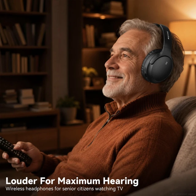 Alt view image 5 of 7 - Wireless Headphones for TV Watching, TV Headphones Wireless for Seniors with Transmitter Charging Base, Over Ear Bluetooth Headphones with No Audio Delay, Plug and Play, Gifts for Parents and Elderly