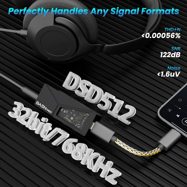 Alt view image 3 of 7 - PA60 Portable USB-C Headphone Amplifier,Mini Decoder DAC Dongle,Black ESS ES9039Q2M in Ear Monitor AMP, Support PCM32bit/768kHz DSD512 with 3.5mm and 4.4mm Balanced Output for Phone/Music Player