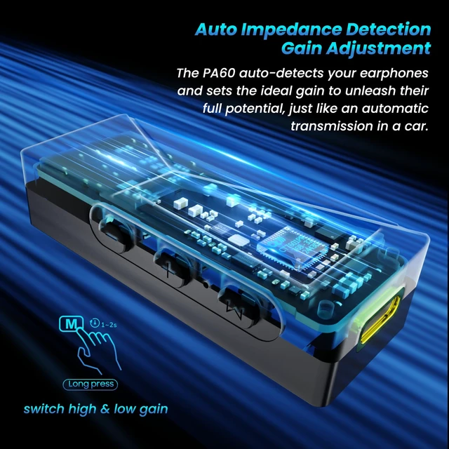 Alt view image 6 of 7 - PA60 Portable USB-C Headphone Amplifier,Mini Decoder DAC Dongle,Black ESS ES9039Q2M in Ear Monitor AMP, Support PCM32bit/768kHz DSD512 with 3.5mm and 4.4mm Balanced Output for Phone/Music Player