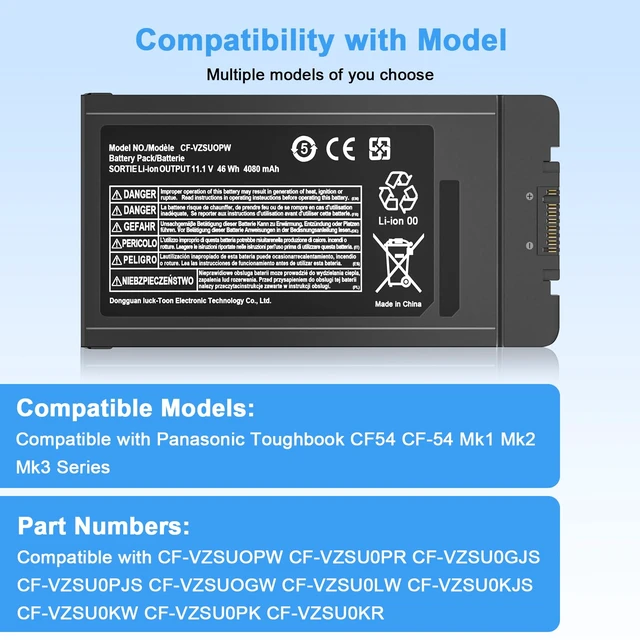 Alt view image 4 of 7 - 11.1V 46Wh Battery Replacement for PANASONIC TOUGHBOOK Compatible with CF-VZSU0PW CF-VZSU0PR Battery CF54 CF-54 Mk1 Series 54 Gloved Multi Touch 54 Prime