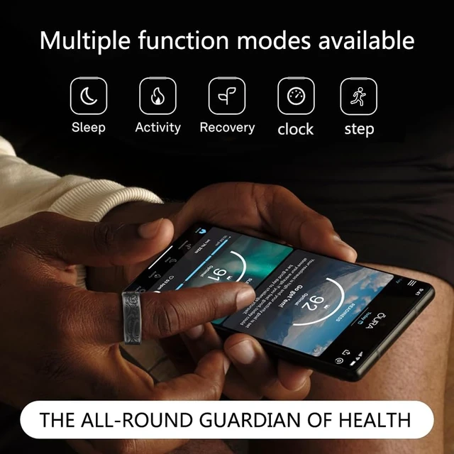 Alt view image 4 of 7 - Smart Ring - Fitness Tracker with Sleep Monitor, Pedometer & 20+ Exercise Modes, IP68 Waterproof, USB Rechargeable, Stainless Steel Retro-Fashion (Black) (13#22.3mm)