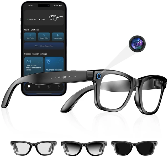 Main image of AI Smart Camera Glasses 8MP Camera for Women Men, 4K Photos & 1080P Video Recording,Anti-Shake, 12H Music/Bluetooth Calls, Real-time Translation/GPT Object Recognition (Photochromic Lenses)