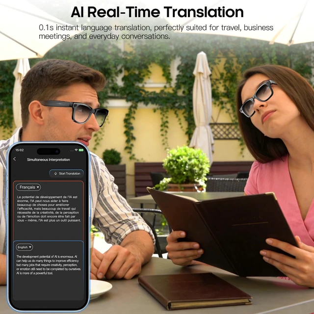 Alt view image 4 of 7 - AI Smart Camera Glasses 8MP Camera for Women Men, 4K Photos & 1080P Video Recording,Anti-Shake, 12H Music/Bluetooth Calls, Real-time Translation/GPT Object Recognition (Photochromic Lenses)