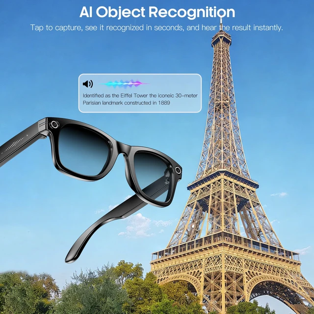 Alt view image 5 of 7 - AI Smart Camera Glasses 8MP Camera for Women Men, 4K Photos & 1080P Video Recording,Anti-Shake, 12H Music/Bluetooth Calls, Real-time Translation/GPT Object Recognition (Photochromic Lenses)