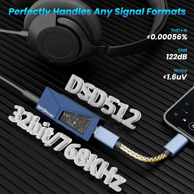 Alt view image 3 of 7 - PA60 Portable USB-C Headphone Amplifier,Mini Decoder DAC Dongle,Blue ESS ES9039Q2M in Ear Monitor AMP, Support PCM32bit/768kHz DSD512 with 3.5mm and 4.4mm Balanced Output for Phone/Music Player