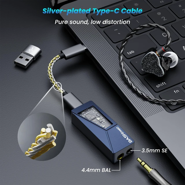 Alt view image 7 of 7 - PA60 Portable USB-C Headphone Amplifier,Mini Decoder DAC Dongle,Blue ESS ES9039Q2M in Ear Monitor AMP, Support PCM32bit/768kHz DSD512 with 3.5mm and 4.4mm Balanced Output for Phone/Music Player