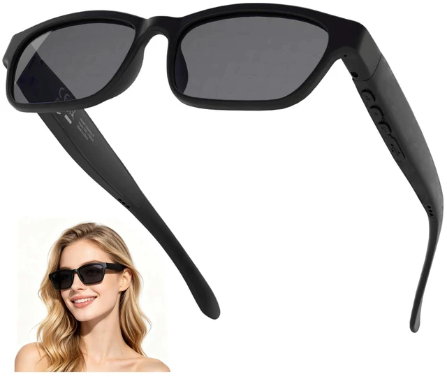 Main image of Smart Bluetooth Glasses for Men Women Audio Polarized Glasses with Bluetooth Headphones Speaker Mic, UV Protection, Voice Assistant (Black Lens)