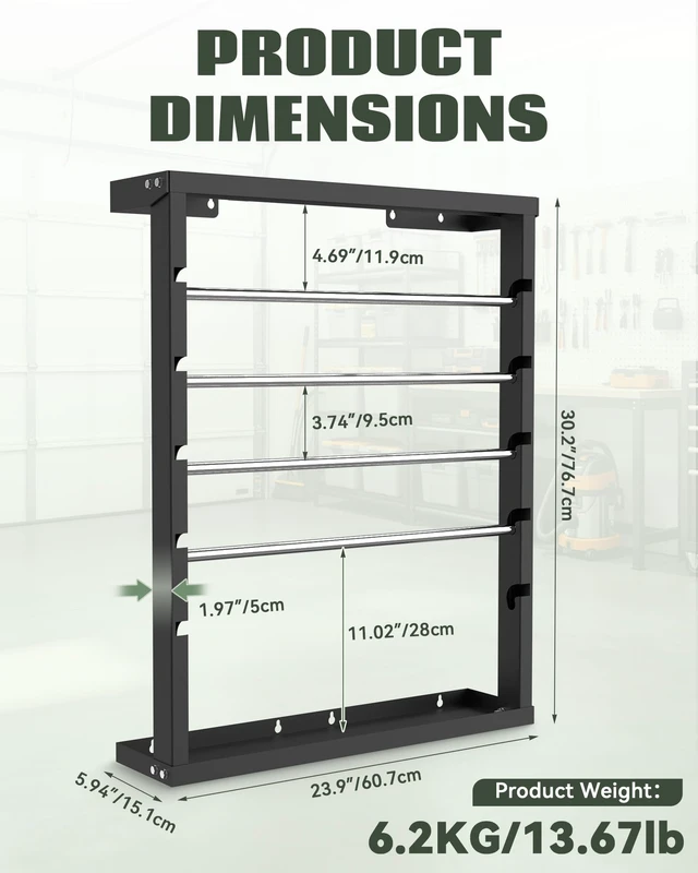 Alt view image 2 of 6 - Wall Mounted Wire Spool Rack, Cable Reel Bracket with 4 Steel Rods Adjustable Rods for Cable Management Cable Feeding, Cold-Rolled Steel Wire Spool Holder for Electrical Industrial