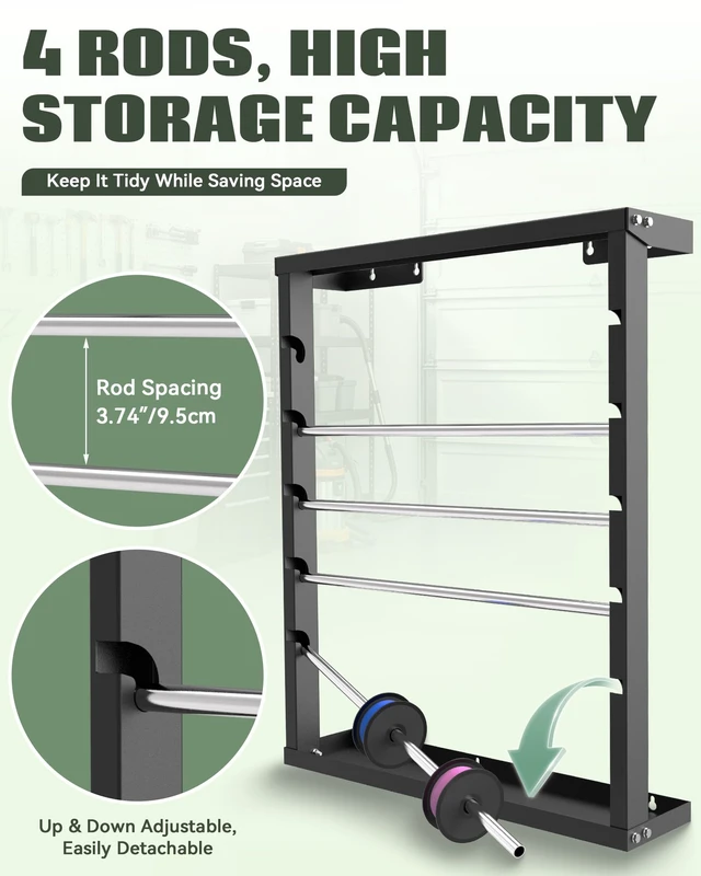 Alt view image 3 of 6 - Wall Mounted Wire Spool Rack, Cable Reel Bracket with 4 Steel Rods Adjustable Rods for Cable Management Cable Feeding, Cold-Rolled Steel Wire Spool Holder for Electrical Industrial