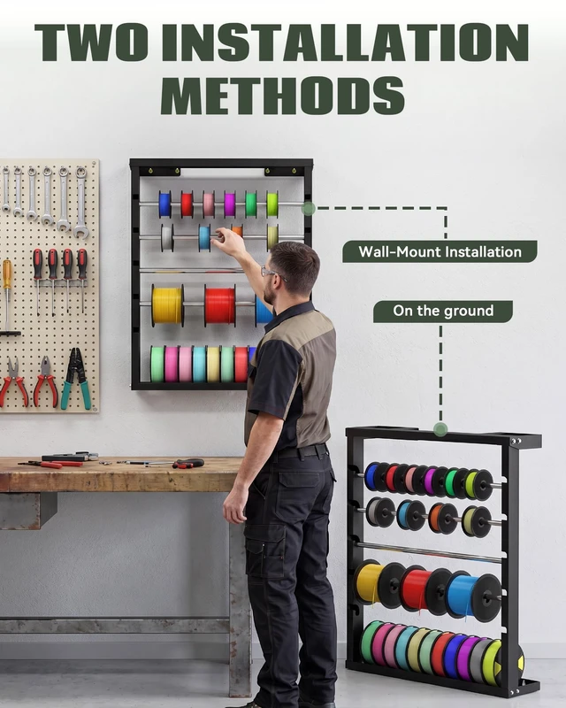 Alt view image 5 of 6 - Wall Mounted Wire Spool Rack, Cable Reel Bracket with 4 Steel Rods Adjustable Rods for Cable Management Cable Feeding, Cold-Rolled Steel Wire Spool Holder for Electrical Industrial