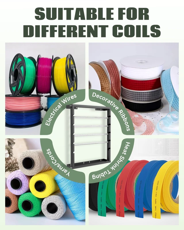 Alt view image 6 of 6 - Wall Mounted Wire Spool Rack, Cable Reel Bracket with 4 Steel Rods Adjustable Rods for Cable Management Cable Feeding, Cold-Rolled Steel Wire Spool Holder for Electrical Industrial