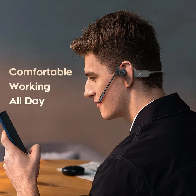 Alt view image 6 of 7 - Open Ear Headphones with Mic, Bluetooth Headset with AI Noise Canceling Microphone, Comfort Air Conduction Headphones Wireless Headset Earphone for Office Work Call Meeting Driving Sports