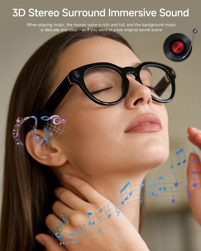 Alt view image 3 of 7 - J AI Smart Glasses with Camera 8MP 1080P HD Video Recording,Lightweight Open-Ear Bluetooth Audio, AI Assistant & Real-Time Translation,Stylish Smart Glasses for Women, Black