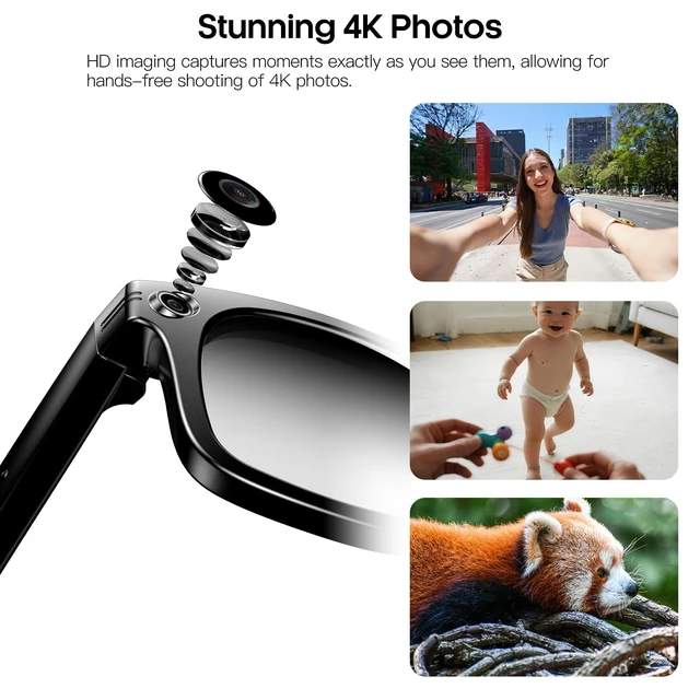 Alt view image 3 of 7 - AI Smart Camera Glasses 8MP Camera for Women Men, 4K Photos & 1080P Video Recording,Anti-Shake, 12H Music/Bluetooth Calls, Real-time Translation/GPT Object Recognition (Photochromic Lenses)