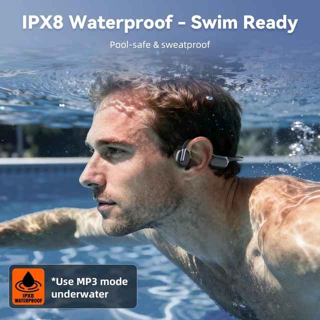Alt view image 3 of 7 - Bone Conduction Headphones for Swimming Headphones Open Ear Headphones IPX8 Waterproof MP3 Mode 32GB Memory Bluetooth 6.0 Earbuds Stereo 17mm Drivers, 15H Playtime, AI Voice Assistan for Run