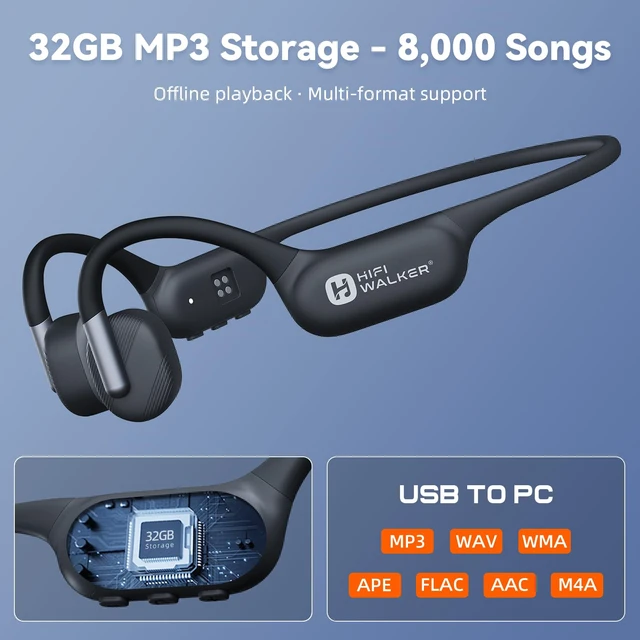 Alt view image 4 of 7 - Bone Conduction Headphones for Swimming Headphones Open Ear Headphones IPX8 Waterproof MP3 Mode 32GB Memory Bluetooth 6.0 Earbuds Stereo 17mm Drivers, 15H Playtime, AI Voice Assistan for Run