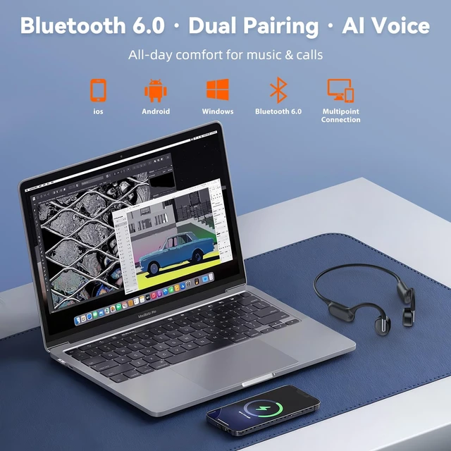 Alt view image 7 of 7 - Bone Conduction Headphones for Swimming Headphones Open Ear Headphones IPX8 Waterproof MP3 Mode 32GB Memory Bluetooth 6.0 Earbuds Stereo 17mm Drivers, 15H Playtime, AI Voice Assistan for Run
