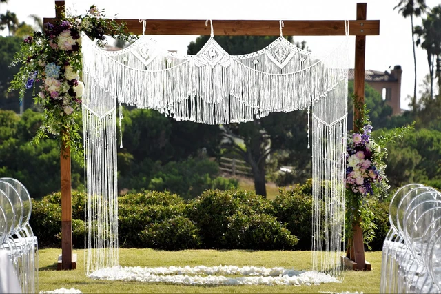 Main image of Large Macrame Wedding Backdrop(78" W x 86" L) for Arbor/Arch Bohemian Wall Hanging Decor Boho Doorway/Window Curtains Room Divider