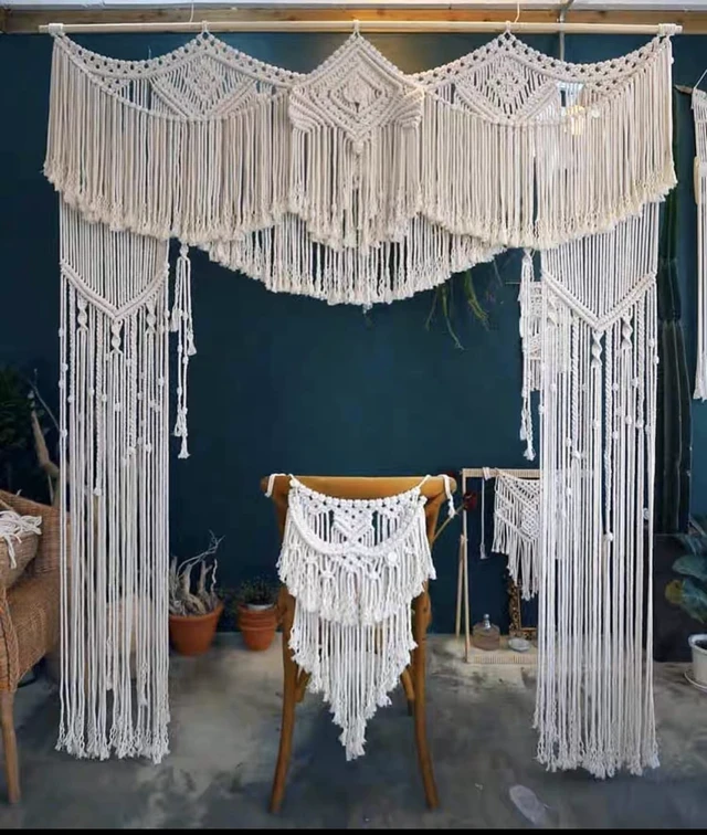 Alt view image 2 of 4 - Large Macrame Wedding Backdrop(78" W x 86" L) for Arbor/Arch Bohemian Wall Hanging Decor Boho Doorway/Window Curtains Room Divider
