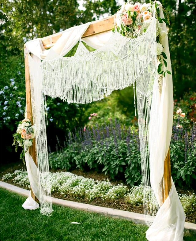 Alt view image 4 of 4 - Large Macrame Wedding Backdrop(78" W x 86" L) for Arbor/Arch Bohemian Wall Hanging Decor Boho Doorway/Window Curtains Room Divider