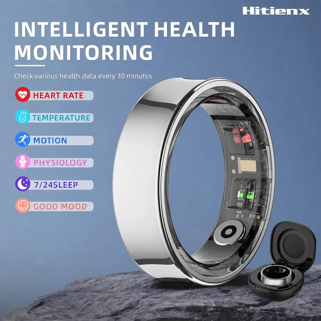 Alt view image 2 of 7 - Smart Ring 3 with AI, Ultra-Thin Smart Ring (Silver, 8) Family Mode; Women's Health/Sleep/Fitness Tracker; Heart Rate/Blood Oxygen/Body Temperature Monitoring; IP68 Waterproof;