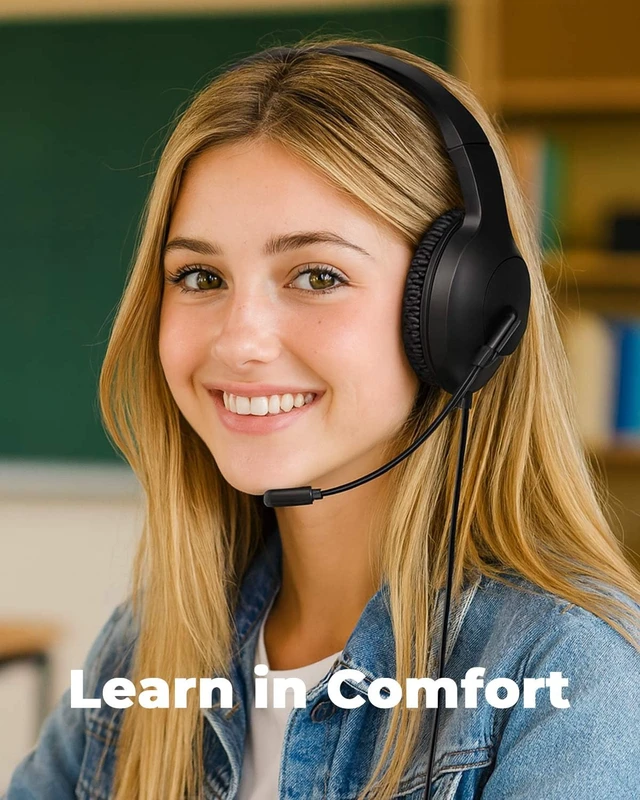 Alt view image 6 of 7 - 10 Pack Kids Headphones with Microphone, Adjustable & Durable School Headphones 3.5mm Jack, Comfortable Over-Ear Headphones for Children, Black