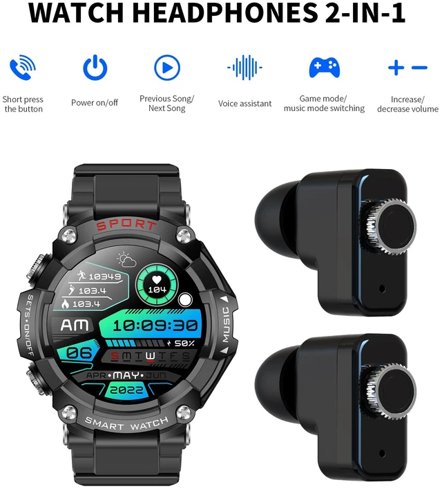 Alt view image 3 of 6 - Smart Watch for Women Men, Smartwatch for iPhone & Android Bluetooth (Answer/Call) Built-in Earbuds, 1.52" HD Fitness Tracker with 100+ Sport Modes