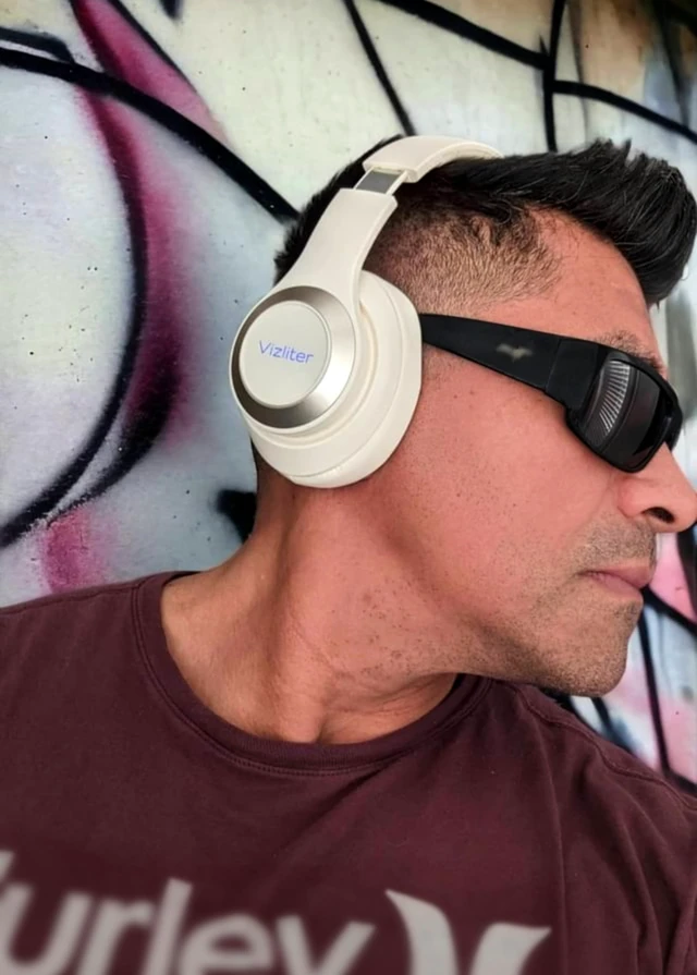 Alt view image 3 of 6 - Bluetooth Headphones, TWS Deep Bass Wireless Over-Ear Headset 5.3 with Built-in Mic LED Lights, Noise Cancelling Audio Earphones (Beige)