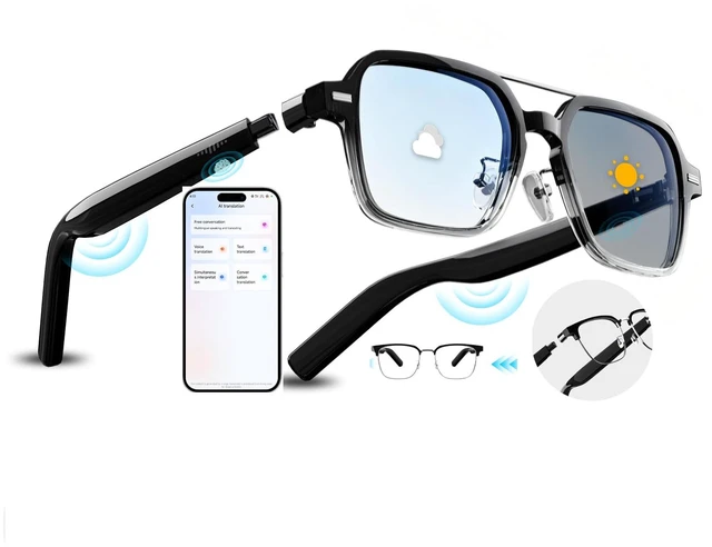 Main image of Smart Audio Bluetooth Glasses for Men & Women Wear-Induction Auto On/Off, Photochromic + Blue Light Blocking Interchangeable Frames, AI Real-Time Translation Smart Sunglasses, Hands-Free Calls