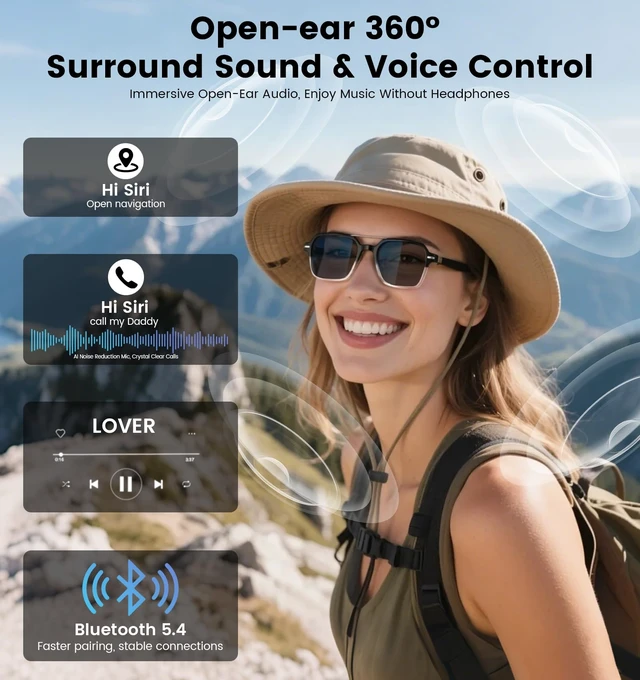 Alt view image 5 of 7 - Smart Audio Bluetooth Glasses for Men & Women Wear-Induction Auto On/Off, Photochromic + Blue Light Blocking Interchangeable Frames, AI Real-Time Translation Smart Sunglasses, Hands-Free Calls