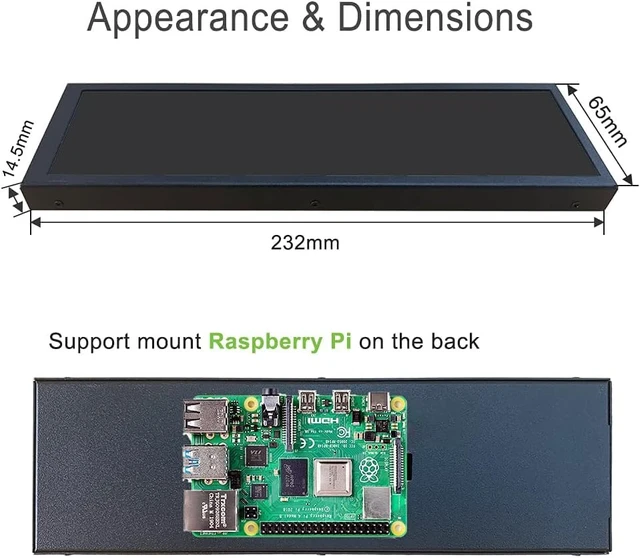 Alt view image 2 of 7 - 8.8 Inch LCD Display, Mini Monitor 1920x480 60Hz IPS Stretched Bar Monitor, PC Sensor Panel, AIDA64 Computer Temperature Secondary Screen with Mini HDMI & Adjustable Brightness