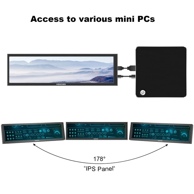 Alt view image 6 of 7 - 8.8 Inch LCD Display, Mini Monitor 1920x480 60Hz IPS Stretched Bar Monitor, PC Sensor Panel, AIDA64 Computer Temperature Secondary Screen with Mini HDMI & Adjustable Brightness