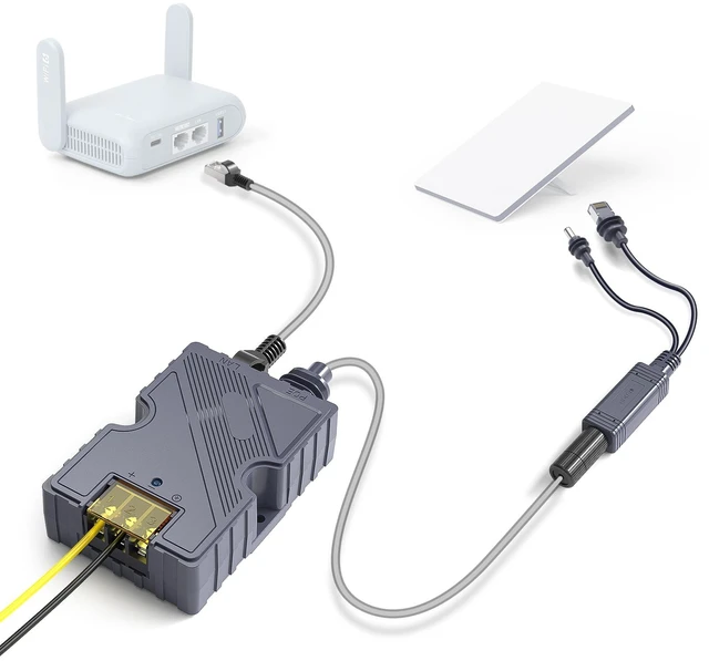 Main image of ® 150W GigE PoE Injector Splitter & Adapter for Starlink Mini/Mini X Fits Starlink Mini/ Mini X, 150W GigE PoE Splitter, DC & RJ45 Adapter, ESD Protection, Plug & Play, No Step-Up Converter